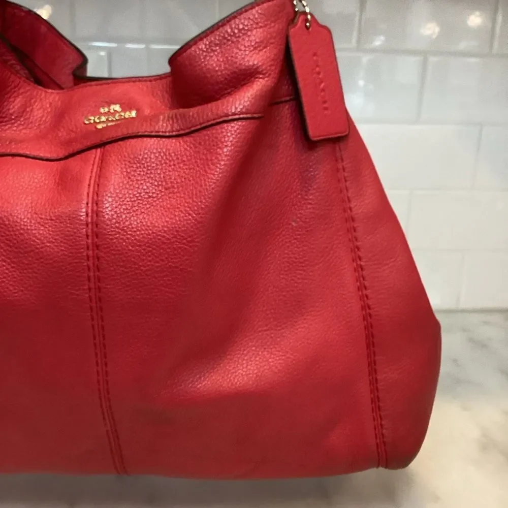 Coach Purse Handbag Leather Large Lexy Red Pebbled Shoulder Bag Pocketbook